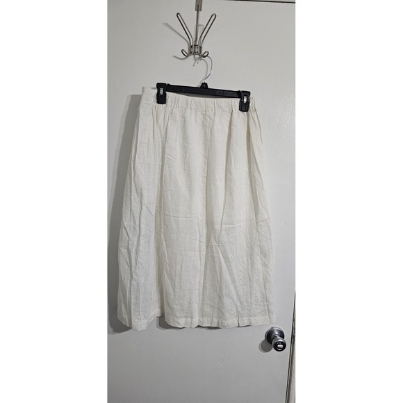 Chartou Linen Blend Wrap A Line Skirt Women's Large White Elastic Pockets Midi - Picture 6 of 9